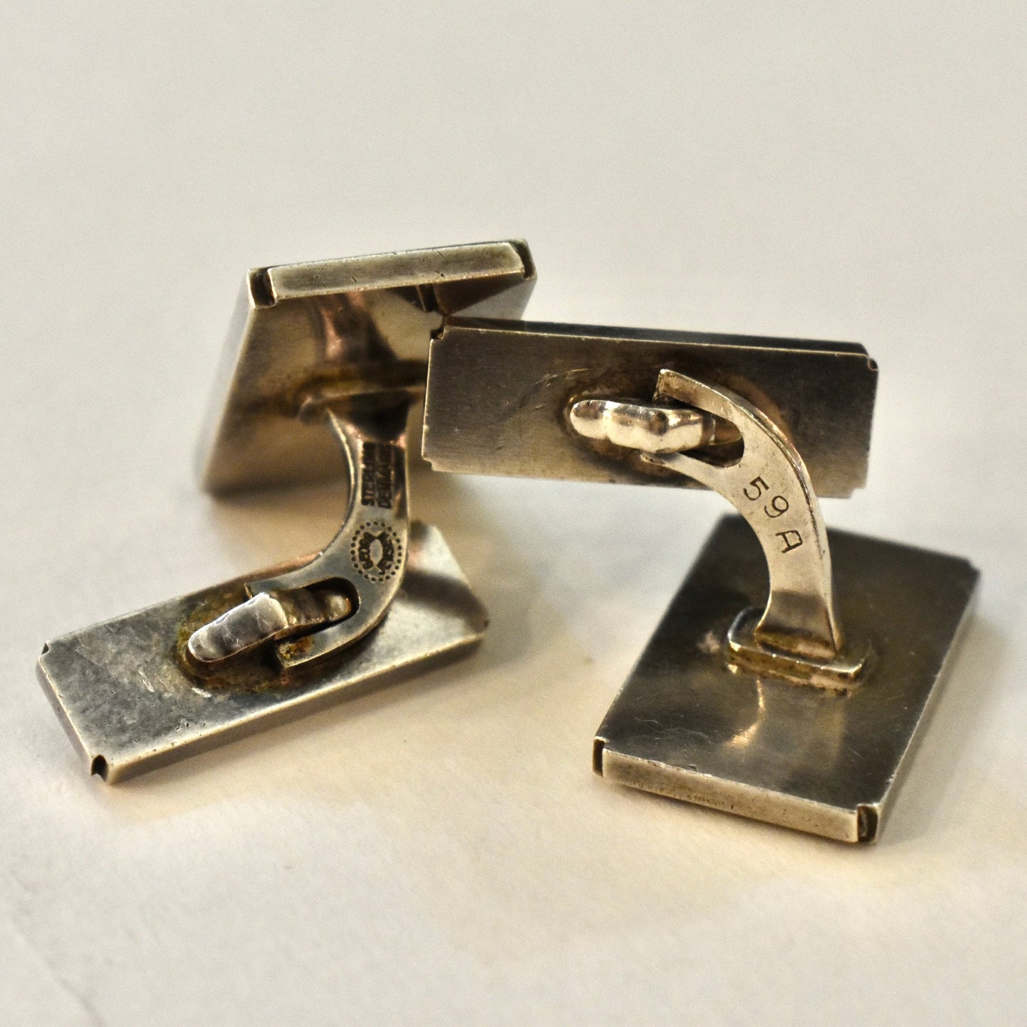 Estate Georg Jensen Sterling Silver and Gold Cufflinks by Henry Pilstrup No. 59A