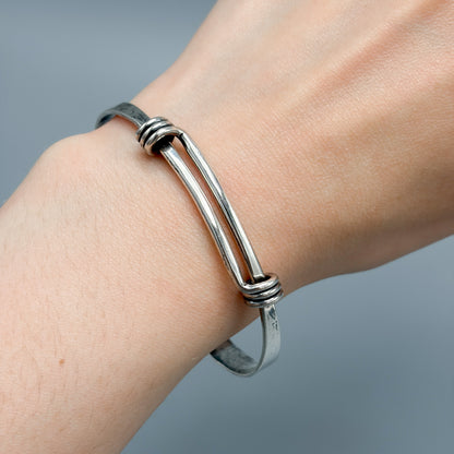 Estate Ed Levin Handmade Sterling Silver Silver Cuff w Knotted Slide Opening
