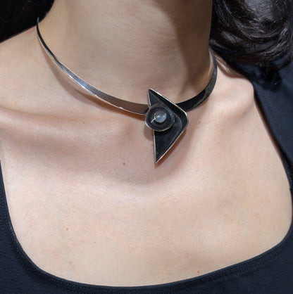 Estate Sterling Silver Ed Weiner Geometric Brooch with Moonstone