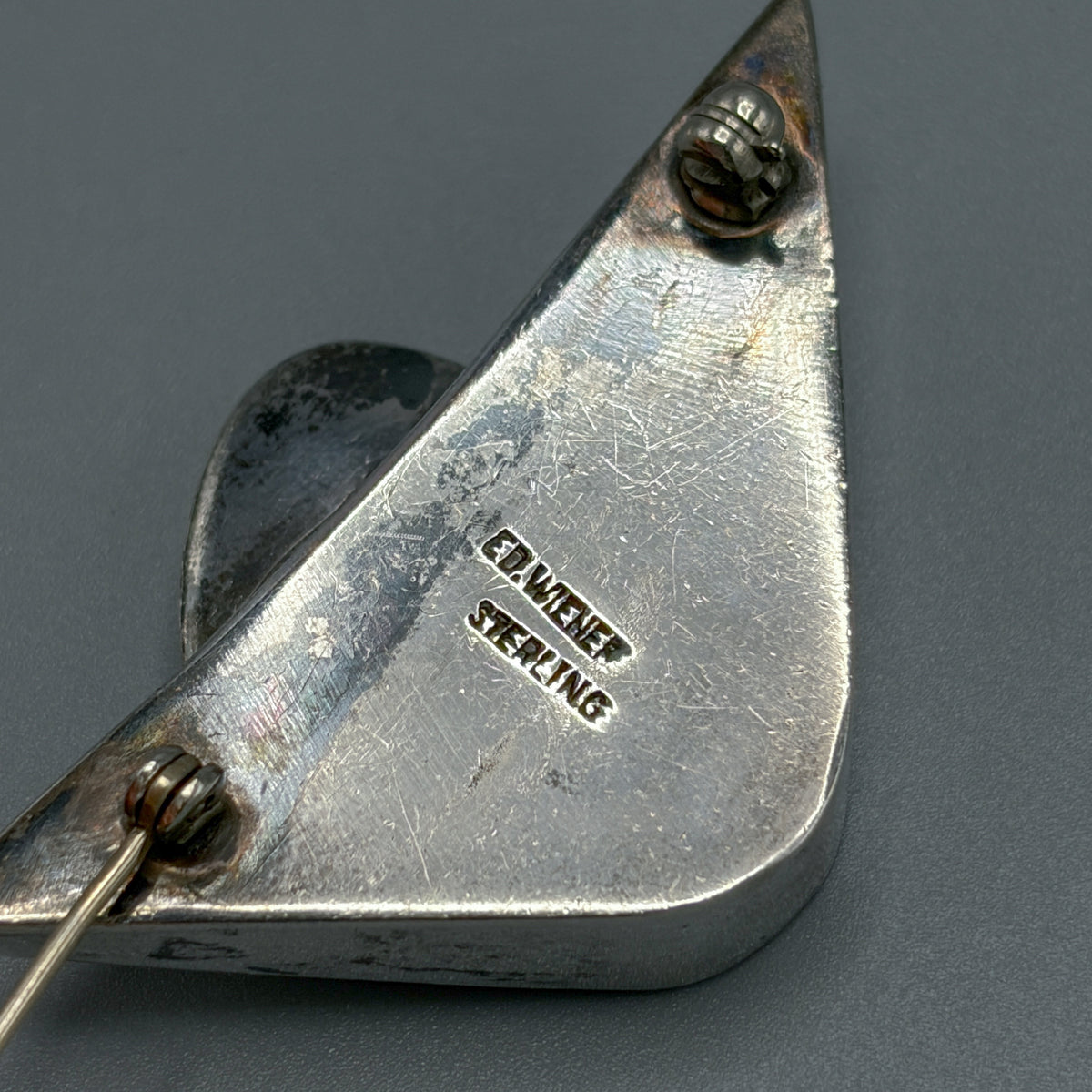 Estate Sterling Silver Ed Weiner Geometric Brooch with Moonstone