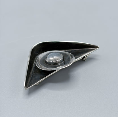 Estate Sterling Silver Ed Weiner Geometric Brooch with Moonstone
