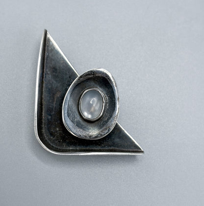 Estate Sterling Silver Ed Weiner Geometric Brooch with Moonstone