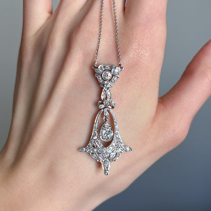 Estate Edwardian Diamond Platinum Pendant Necklace