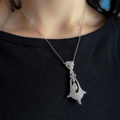 Estate Edwardian Diamond Platinum Pendant Necklace