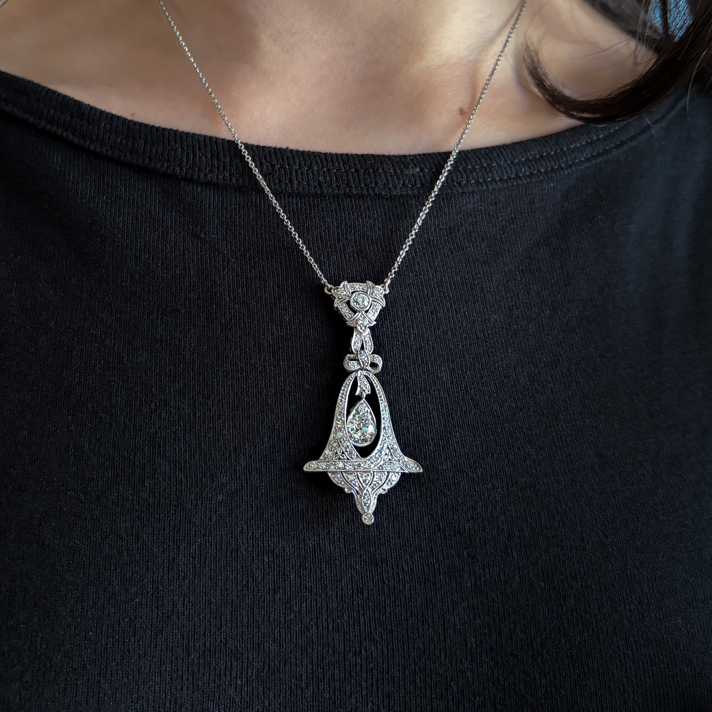 Estate Edwardian Diamond Platinum Pendant Necklace