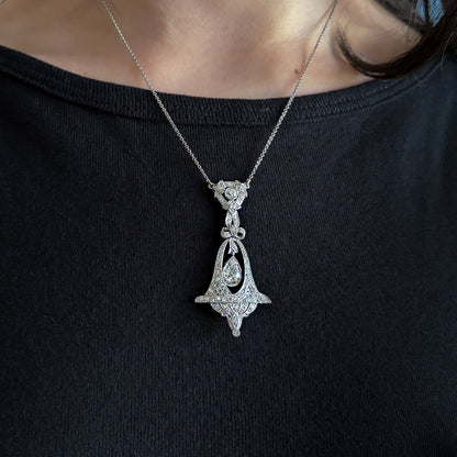 Estate Edwardian Diamond Platinum Pendant Necklace
