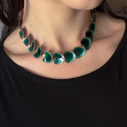Estate Sterling Silver Green Enamel Necklace by Atelier Borgilia
