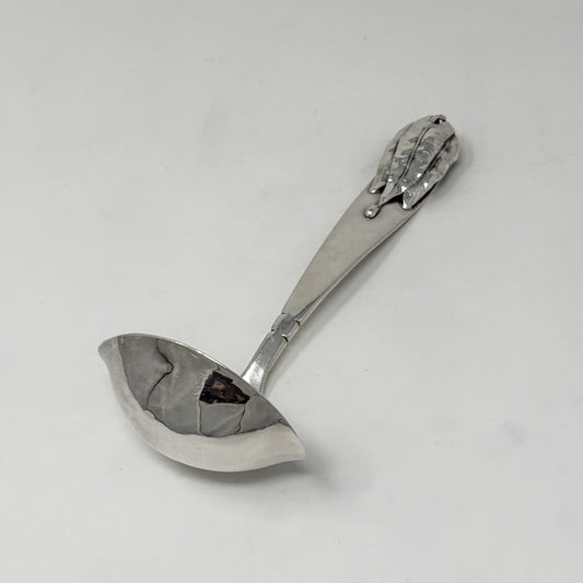 Estate Lona P. Schaeffer Handwrought Sterling Silver Sauce Ladle with Leaf Handle