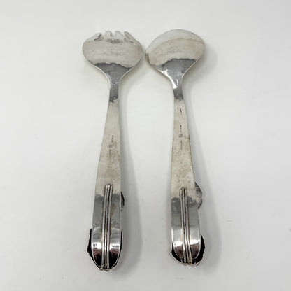 Estate Lona P. Schaeffer Sterling Silver Large Serving Fork and Spoon Set with Leaf Handle