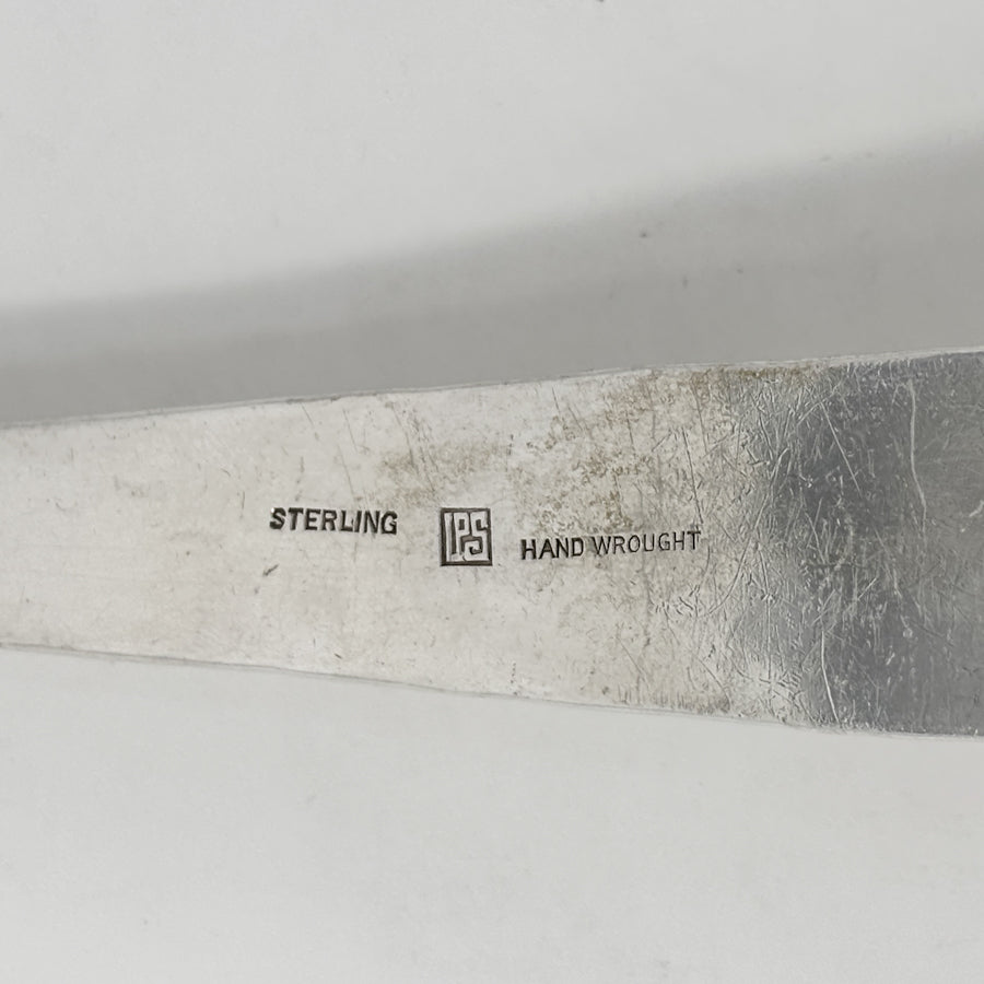 Estate Lona P. Schaeffer Sterling Silver Large Serving Fork and Spoon Set with Leaf Handle