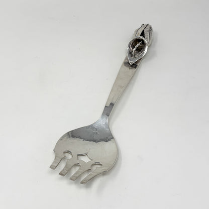 Estate Lona P. Schaeffer Sterling Silver Large Serving Fork and Spoon Set with Leaf Handle