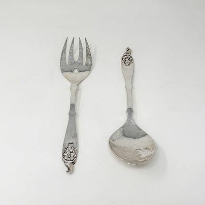 Estate Peer Smed Handwrought Sterling Silver Salad Fork & Spoon Set "Cornucopia" (2)