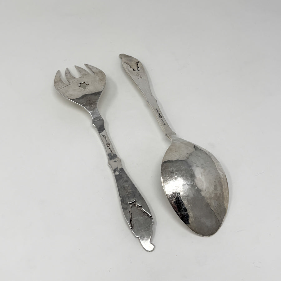 Estate Peer Smed Handwrought Sterling Silver Salad Fork & Spoon Set "Cornucopia" (2)