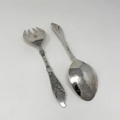 Estate Peer Smed Handwrought Sterling Silver Salad Fork & Spoon Set "Cornucopia" (2)