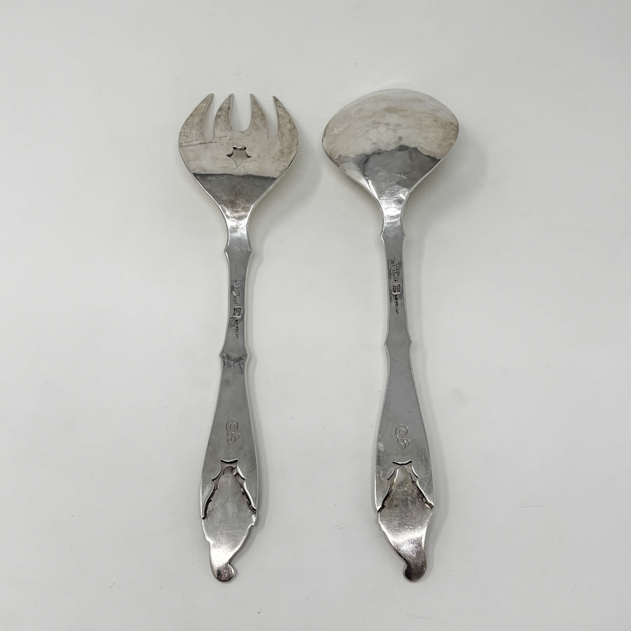 Estate Peer Smed Handwrought Sterling Silver Salad Fork & Spoon Set "Cornucopia" (2)