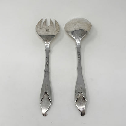 Estate Peer Smed Handwrought Sterling Silver Salad Fork & Spoon Set "Cornucopia" (2)
