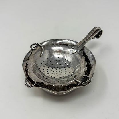 Estate Peer Smed Handwrought Sterling Silver Tea Strainer with Circular Cut-Out Design on Stand