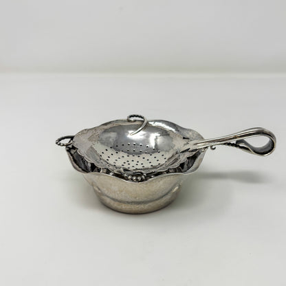 Estate Peer Smed Handwrought Sterling Silver Tea Strainer with Circular Cut-Out Design on Stand