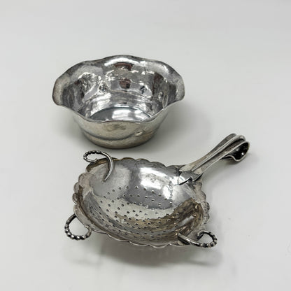 Estate Peer Smed Handwrought Sterling Silver Tea Strainer with Circular Cut-Out Design on Stand