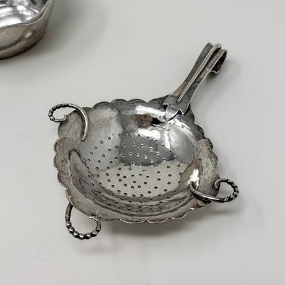 Estate Peer Smed Handwrought Sterling Silver Tea Strainer with Circular Cut-Out Design on Stand