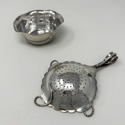 Estate Peer Smed Handwrought Sterling Silver Tea Strainer with Circular Cut-Out Design on Stand