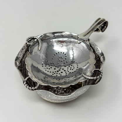 Estate Peer Smed Handwrought Sterling Silver Tea Strainer with Spiral Cut-Out Design on Stand