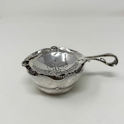 Estate Peer Smed Handwrought Sterling Silver Tea Strainer with Spiral Cut-Out Design on Stand