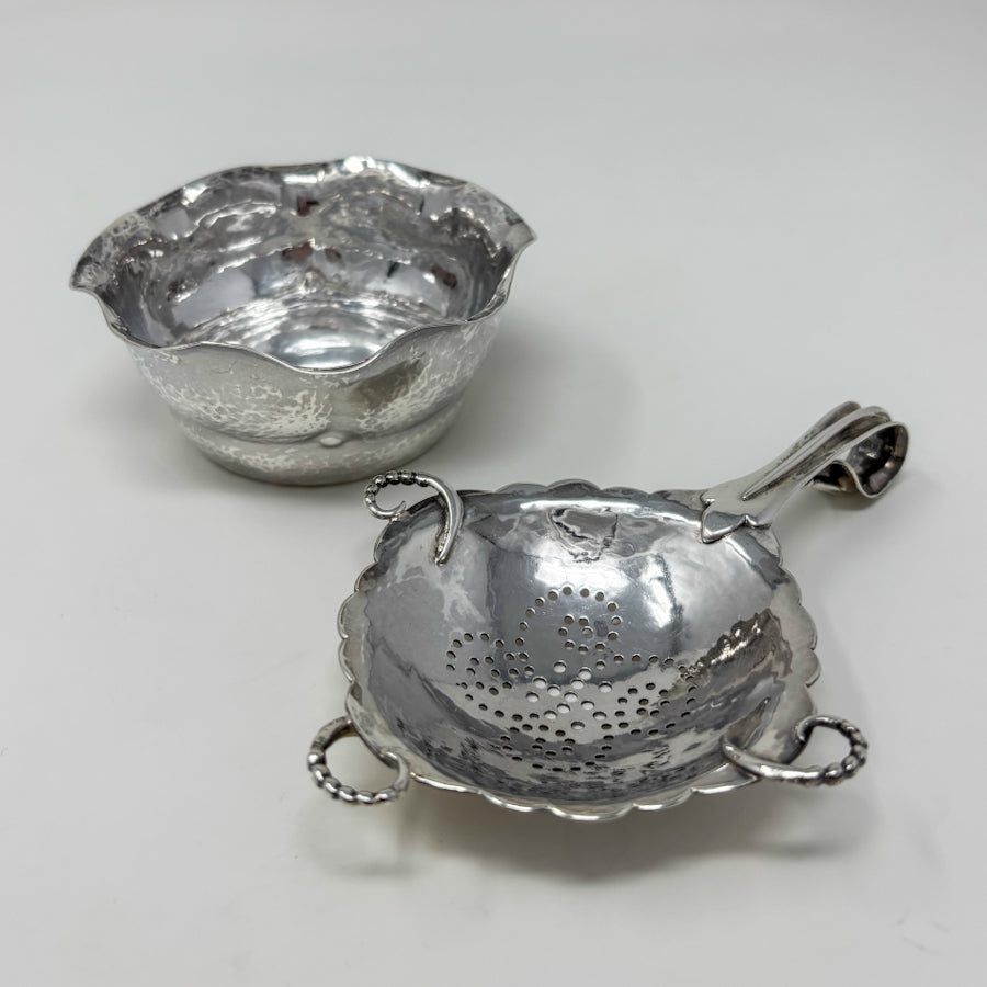 Estate Peer Smed Handwrought Sterling Silver Tea Strainer with Spiral Cut-Out Design on Stand