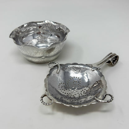Estate Peer Smed Handwrought Sterling Silver Tea Strainer with Spiral Cut-Out Design on Stand