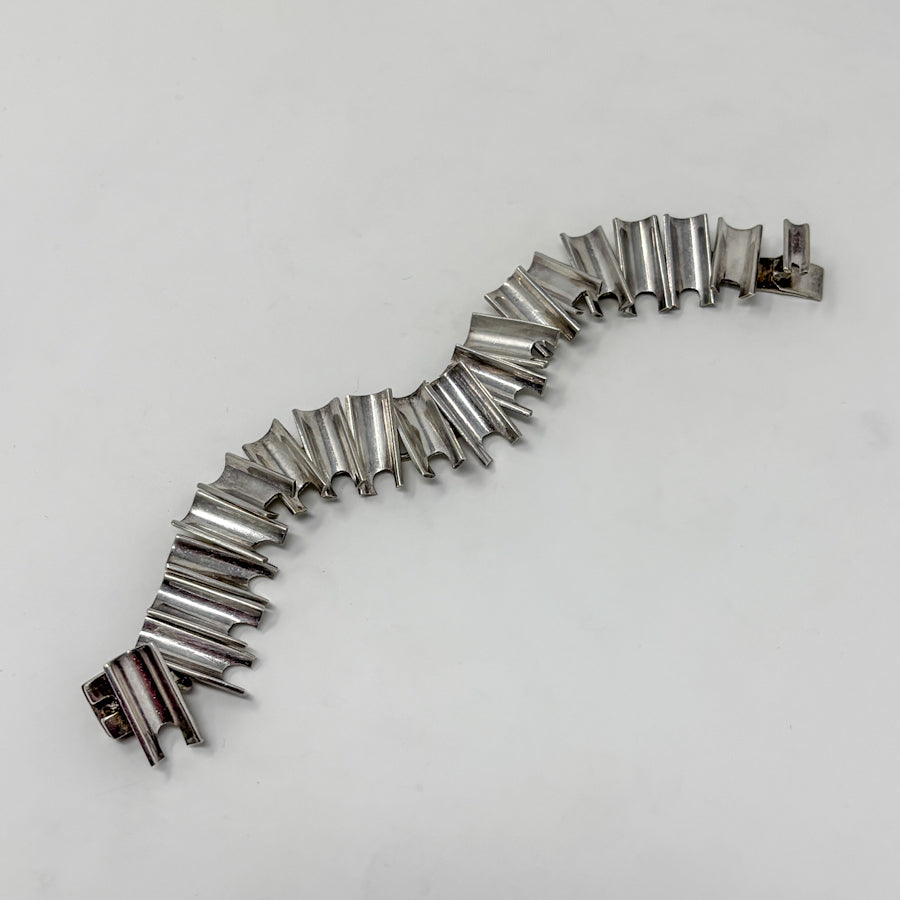Estate Taxco Sterling Silver Modernist Bracelet with Concave Segments