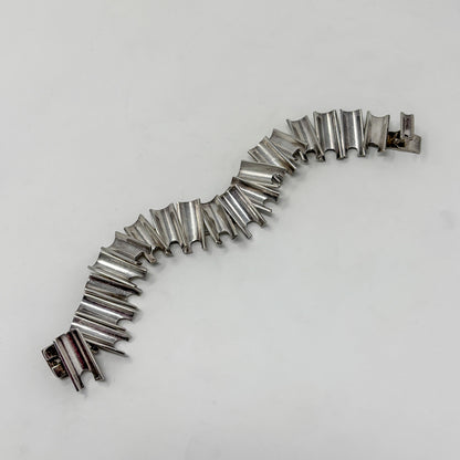 Estate Taxco Sterling Silver Modernist Bracelet with Concave Segments