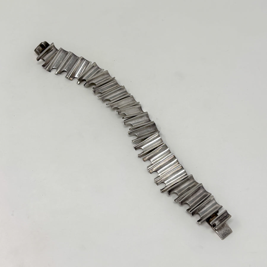 Estate Taxco Sterling Silver Modernist Bracelet with Concave Segments