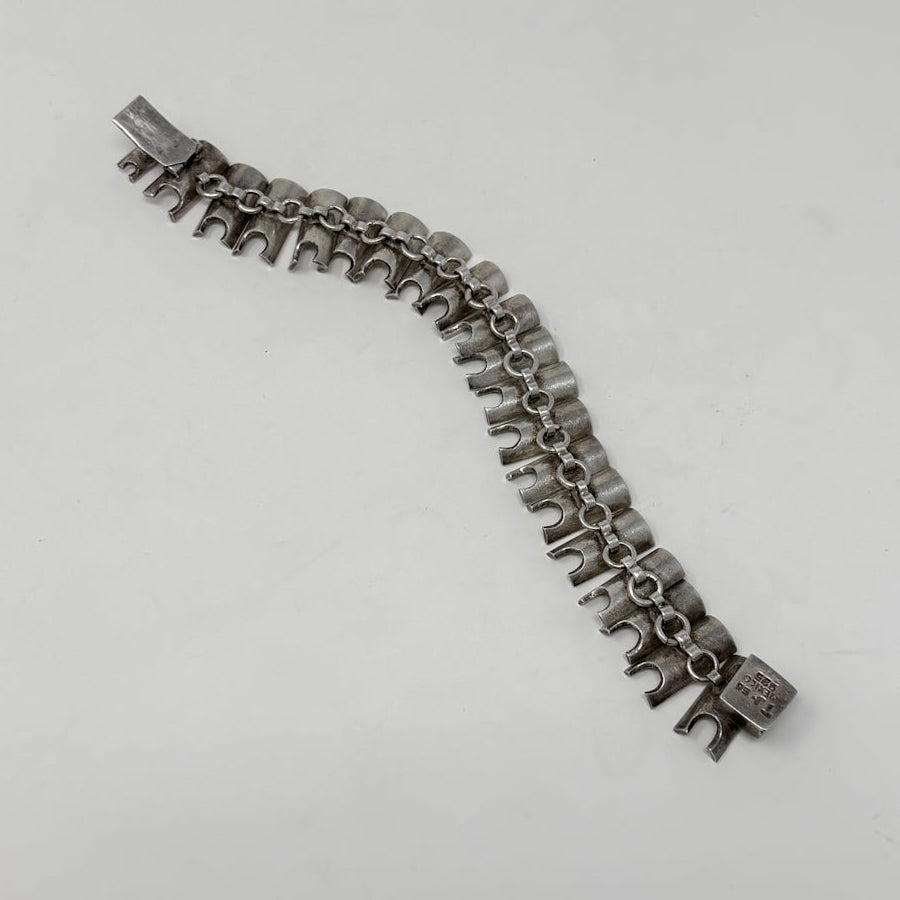 Estate Taxco Sterling Silver Modernist Bracelet with Concave Segments
