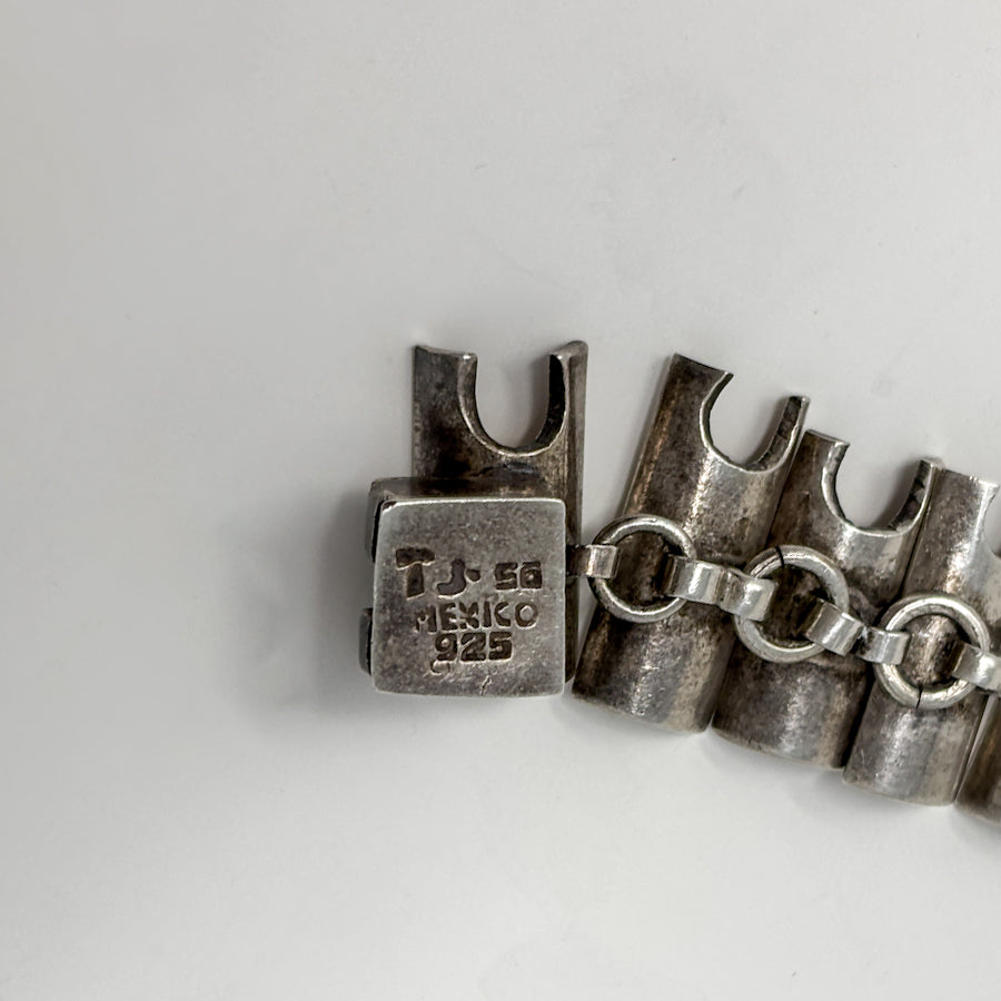 Estate Taxco Sterling Silver Modernist Bracelet with Concave Segments