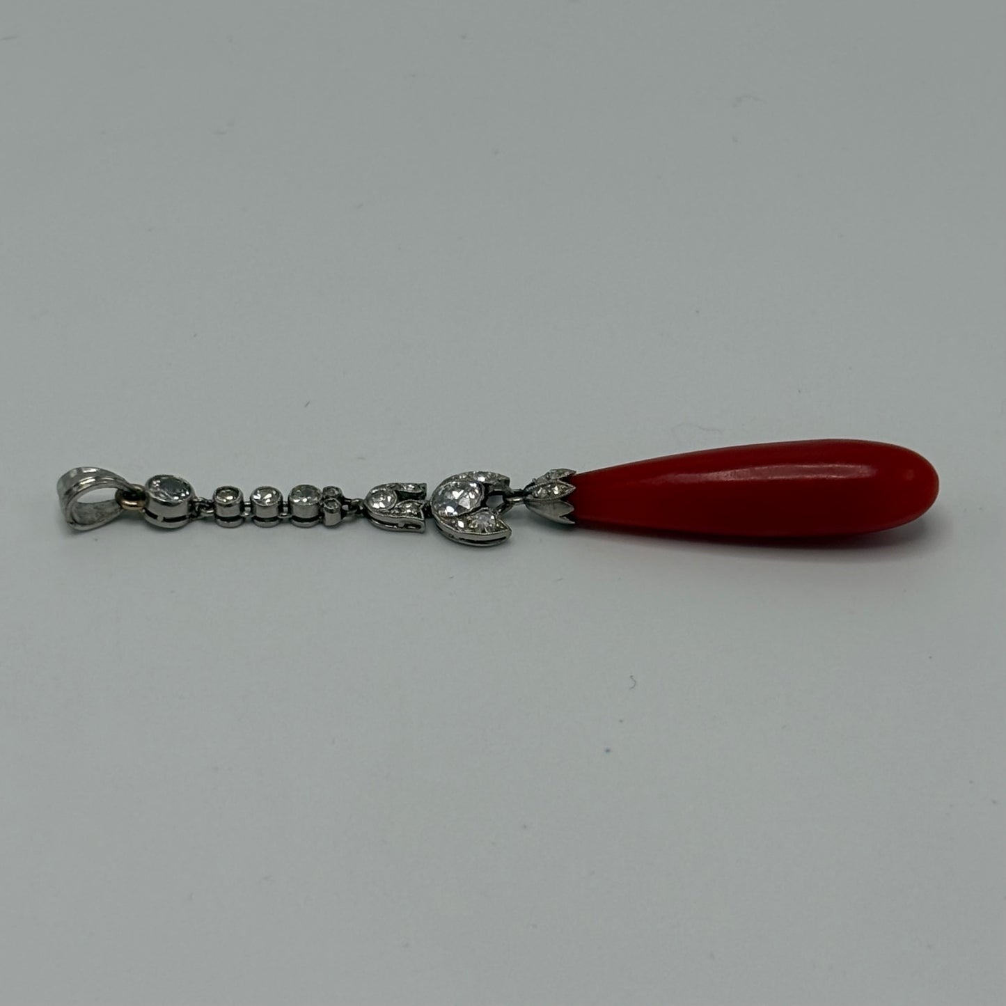 Estate Coral Pendant Edwardian with European Diamonds in Platinum