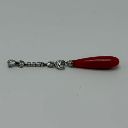 Estate Coral Pendant Edwardian with European Diamonds in Platinum