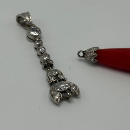 Estate Coral Pendant Edwardian with European Diamonds in Platinum