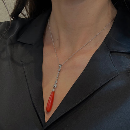 Estate Coral Pendant Edwardian with European Diamonds in Platinum