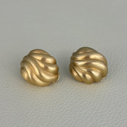 Estate 18K Yellow Gold Omega Back Sculpted Shell Earrings