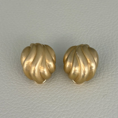 Estate 18K Yellow Gold Omega Back Sculpted Shell Earrings