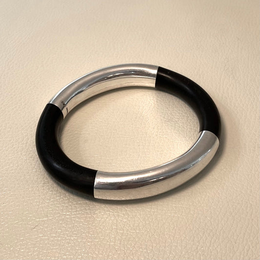 Estate Andreas Mikkelsen Sterling Silver & Dark Wood Oval Bangle Bracelet
