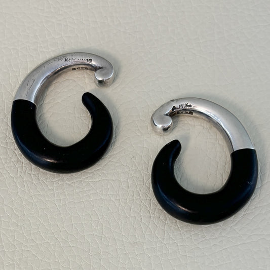Estate Andreas Mikkelsen Sterling Silver and Ebony Ear Cuffs