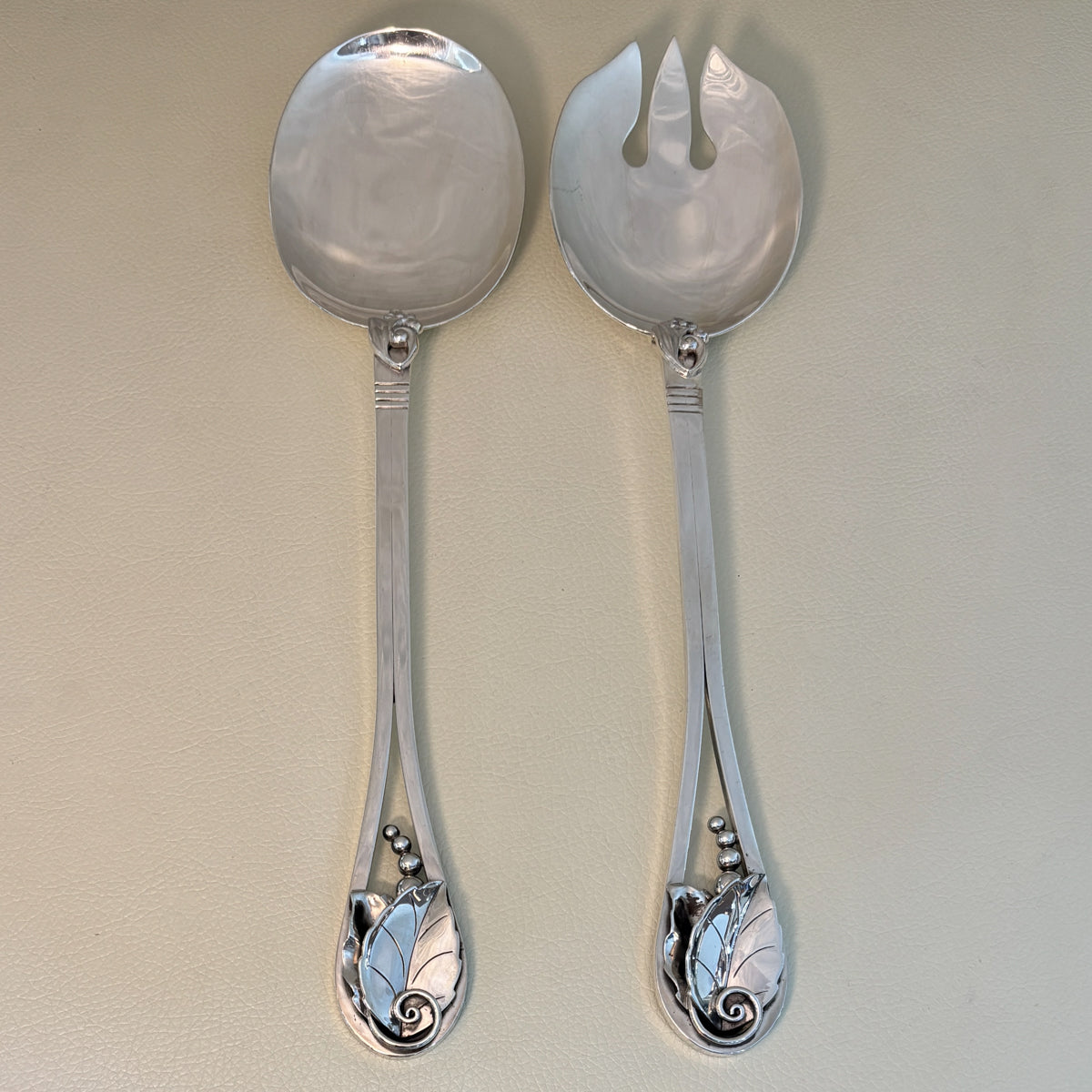Estate Georg Jensen Inc. Lapaglia Sterling Silver Art Nouveau Salad Server & Fork Set No. 113