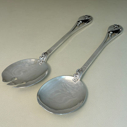 Estate Georg Jensen Inc. Lapaglia Sterling Silver Art Nouveau Salad Server & Fork Set No. 113