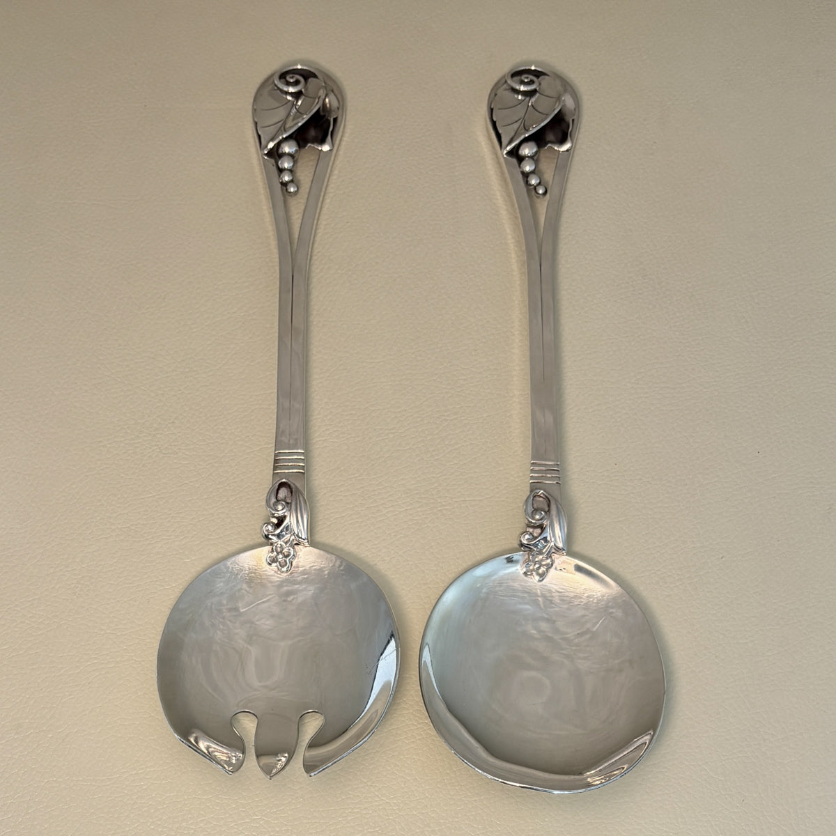 Estate Georg Jensen Inc. Lapaglia Sterling Silver Art Nouveau Salad Server & Fork Set No. 113