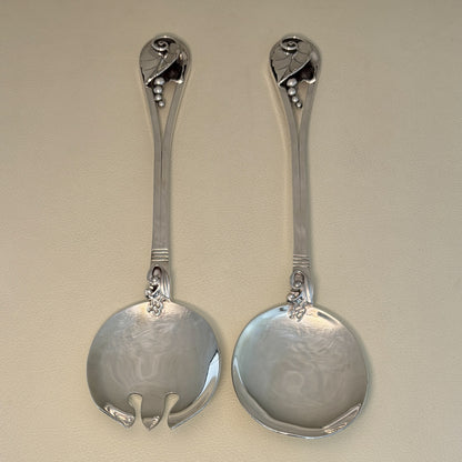 Estate Georg Jensen Inc. Lapaglia Sterling Silver Art Nouveau Salad Server & Fork Set No. 113