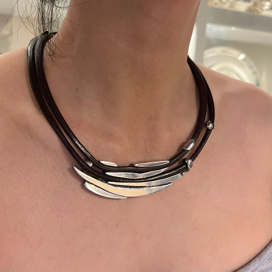 Estate Georg Jensen Leather & Sterling Silver Necklace No. 310 by Anette Kræn