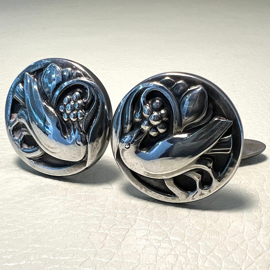 Estate Georg Jensen Sterling Silver Bird and Berry Cufflinks No. 43