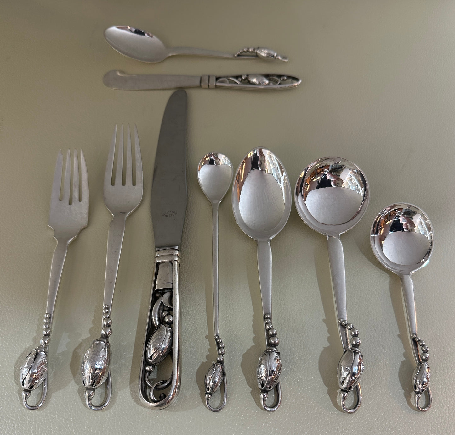 Estate Georg Jensen Sterling Silver Flatware in the "Blossom" Pattern No. 84 Service of 12 (108 Pieces)