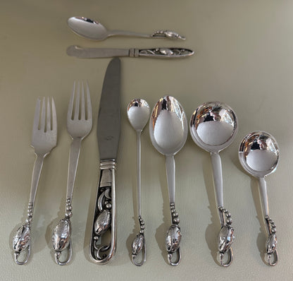 Estate Georg Jensen Sterling Silver Flatware in the "Blossom" Pattern No. 84 Service of 12 (108 Pieces)